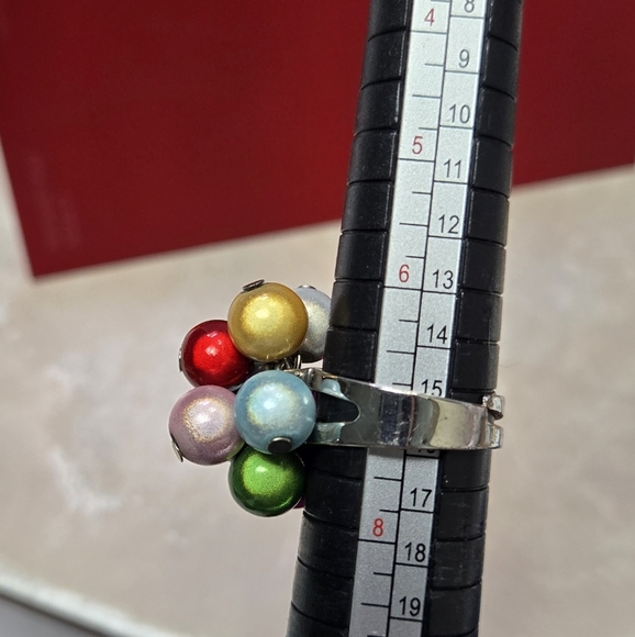 Multicolor Beaded Women's Sliver Tone Ring Size 7 - Picture 12 of 17